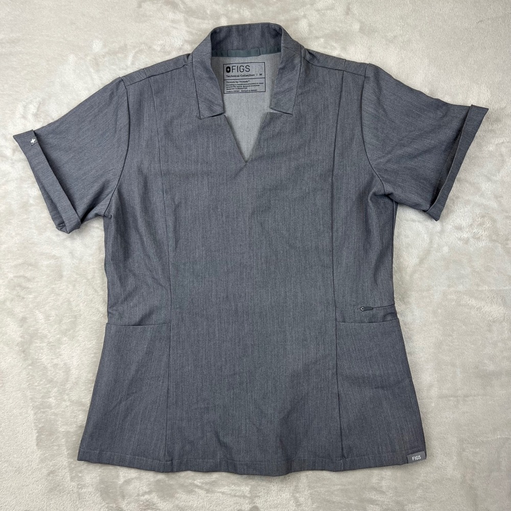 FIGS Technical Collection Heather Charcoal Grey Scrub Top Womens M W22SW1036